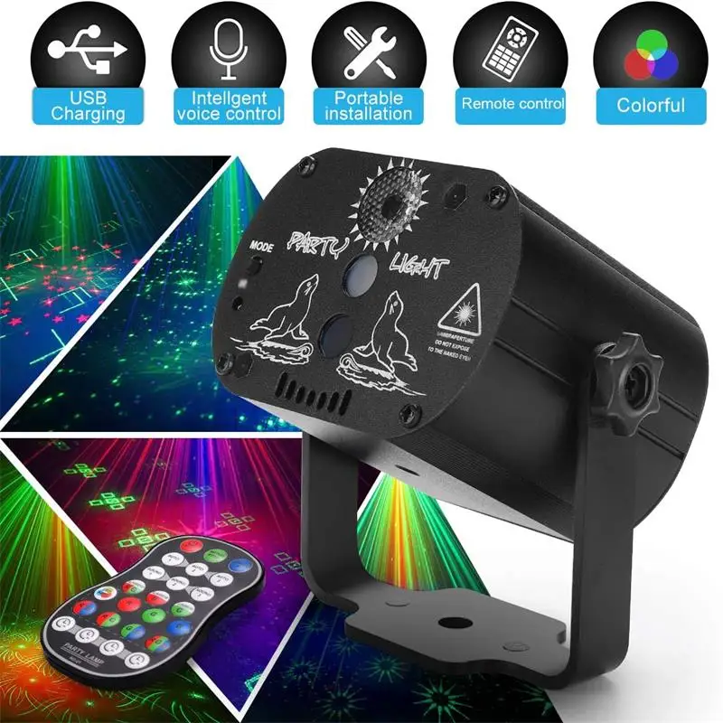 

Миниатюрный RGB диско-светильник с 60 узорами, светодиодный лазерный сценический проектор, лампа с USB-зарядкой для свадьбы, дня рождения, ночно...
