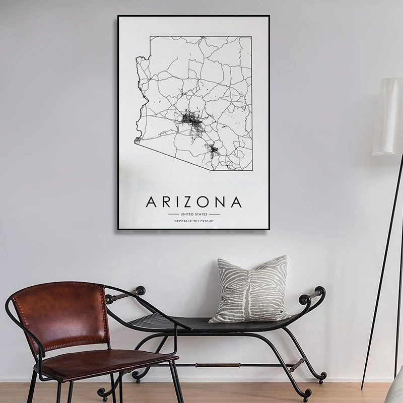 

ARIZONA state Road map Nordic Living Room Decoration Canvas Poster Modern Home Decor Art Print Painting