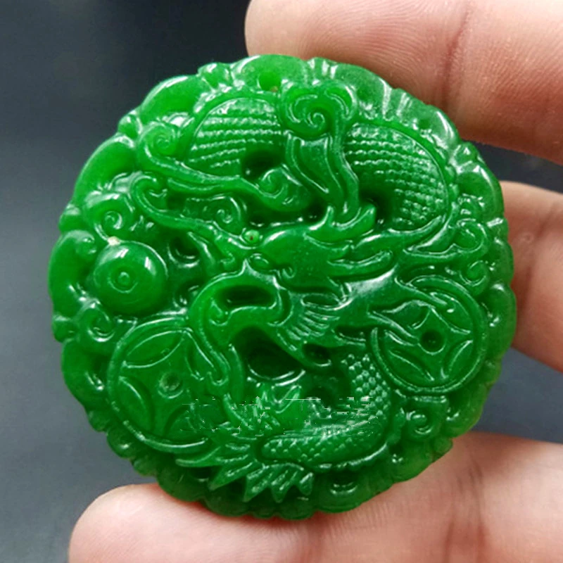 

Natural Green Hand Carved Dragon Jade Pendant Fashion Boutique Jewelry Men's and Women's Twelve Zodiac Necklace Gift