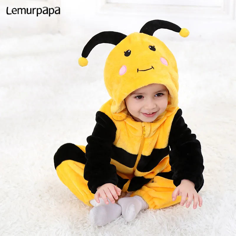 Newborn Baby Clothes Romper Onesie Winter Infant Baby Costume Ropa bebe Soft Girls Boys Rompers Cute Bee Flannel Pajamas