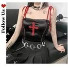 Темный панк укороченный Топ Лето 2021 женские модные девичьи Вышивка крестом Y2k Топ Готический сексуальный укороченный топ с галстуком-бабочкой, женская одежда