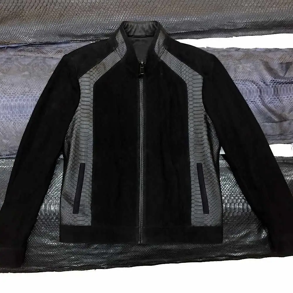 

Мужская куртка из натуральной кожи питона, эксклюзивная Черная куртка из натуральной кожи змеиной кожи, Бесплатная доставка