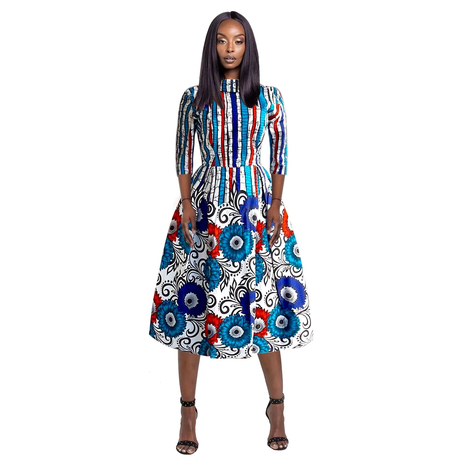 

2021 Polyester Spring Summer Dress Ladies African 4 Colors Elegant Dashiki Print African Dresses For Women Robe Africa Clothing