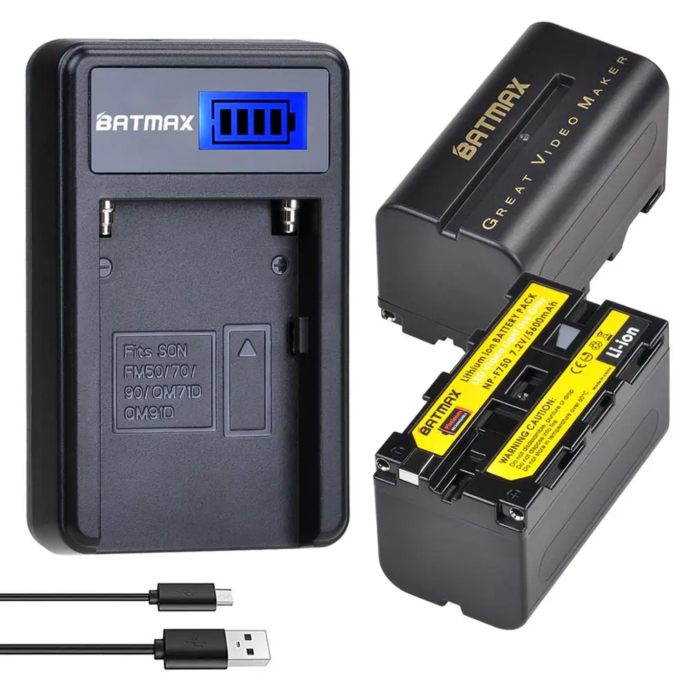 Batmax NP-F750 NP-F770 Li-ion Battery+LCD USB Charger for Yongnuo Godox LED Video Light YN300Air II YN300 III YN600 L132T