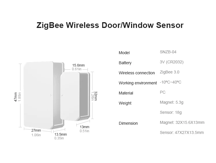 

SONOFF SNZB-04 ZigBee Wireless Door/Window Sensor Enable Smart Linkage With ZigBee Bridge For eWeLink APP Smart Home Automation