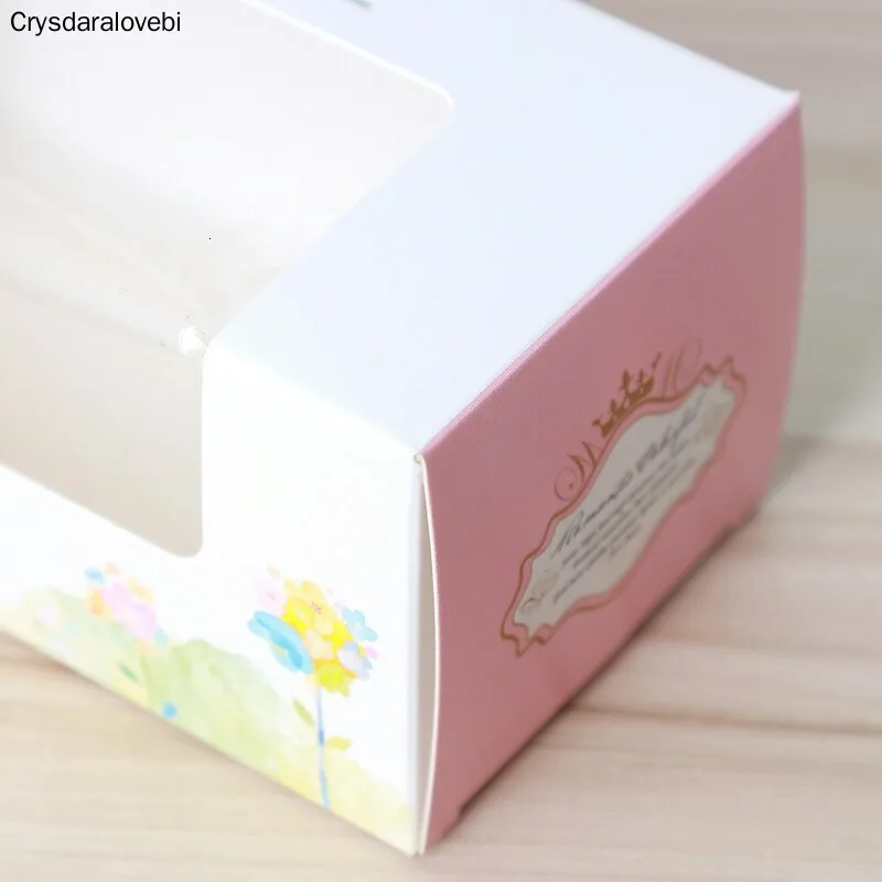 

50PCS Paper Gift Box For Wedding Party Birthday Cupcake Box With Window Flowers Carton Muffin Cake Candy Favor Baking Packaging