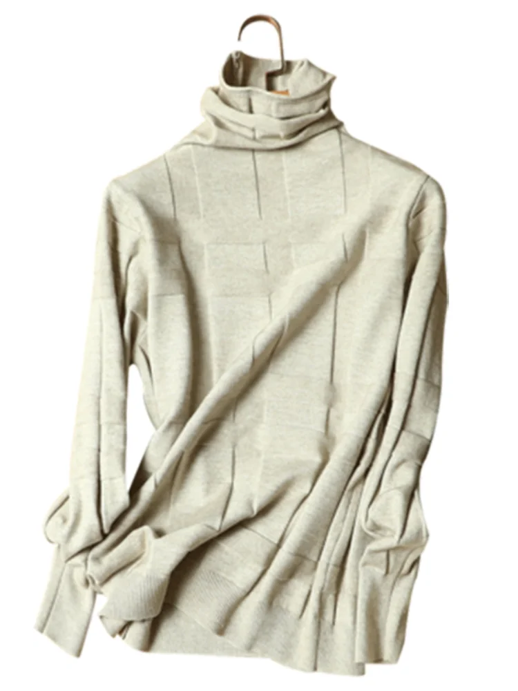 

2021 Winter New Turtleneck Women Sweater Solid Loose Solid Lady Elegant Knitted Pullovers Tops