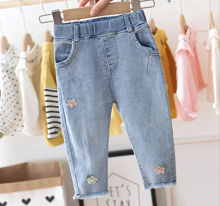Милые джинсы для маленьких девочек весенне осенние джинсовые штаны принцессы с