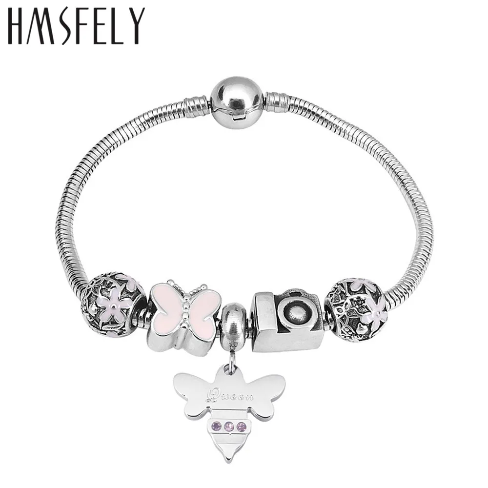 HMSFELY модные титановая сталь Кристаллы пчела Подвеска для браслетов или бус