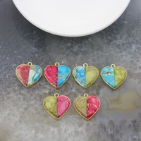 two color heart shape emperor stone trendy pendantnatural imperial jaspersfor jewelry making diy necklace earring accessories