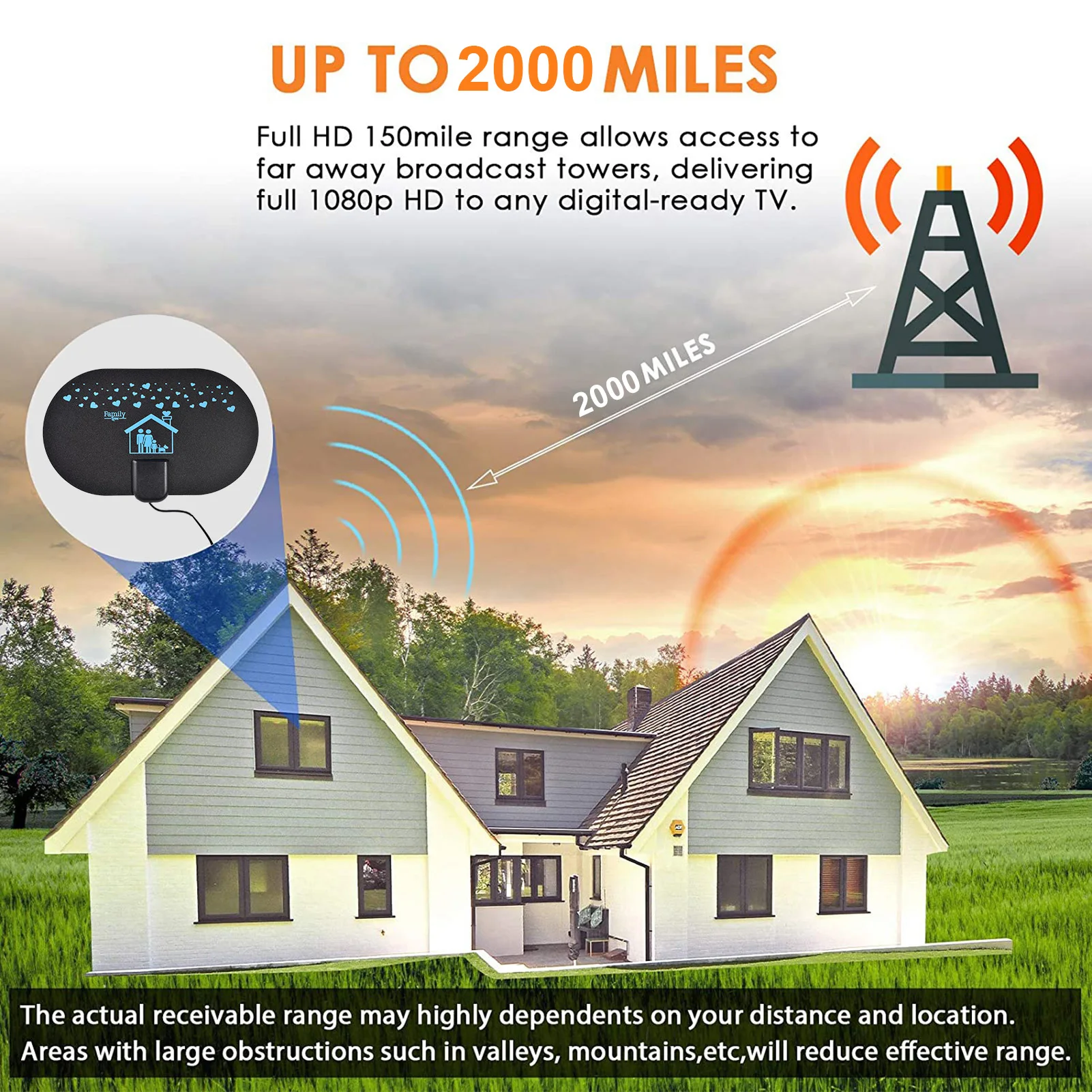

Indoor Digital TV Antenna 2000 Miles HDTV Signal Amplifier Signal Booster 25DB DVB-T2 4K Full HD Channel Digital TV Antenna Box
