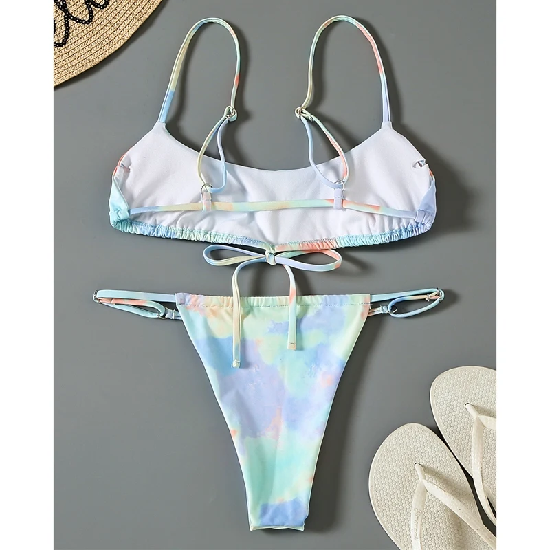 

Tie-Dye Lace-Up Swimsuit Pleated High Waist Split Swimsuit Vest Swimsuit Bikini