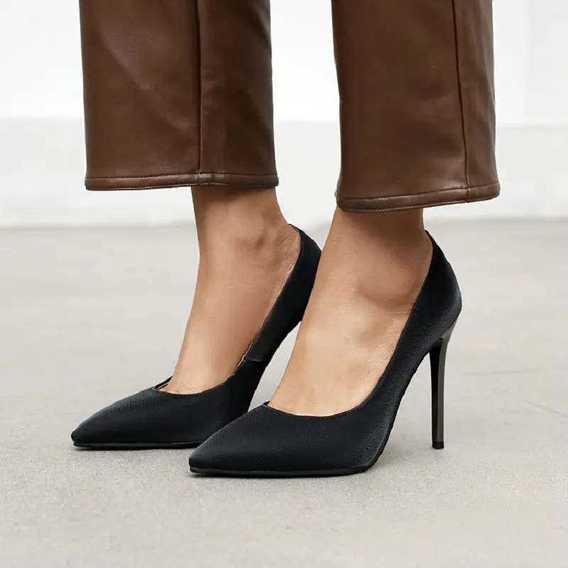 

Hisdern волнующие туфли с острым носком на высоком каблуке 11 см, на очень тонком высоком каблуке; Большие размеры; Туфли на «шпильках»; Простые о...