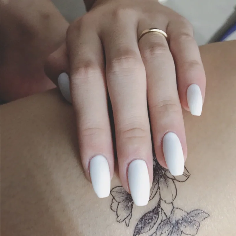 24 шт белый матовый накладные ногти чистый цвет французский стиль сделай сам