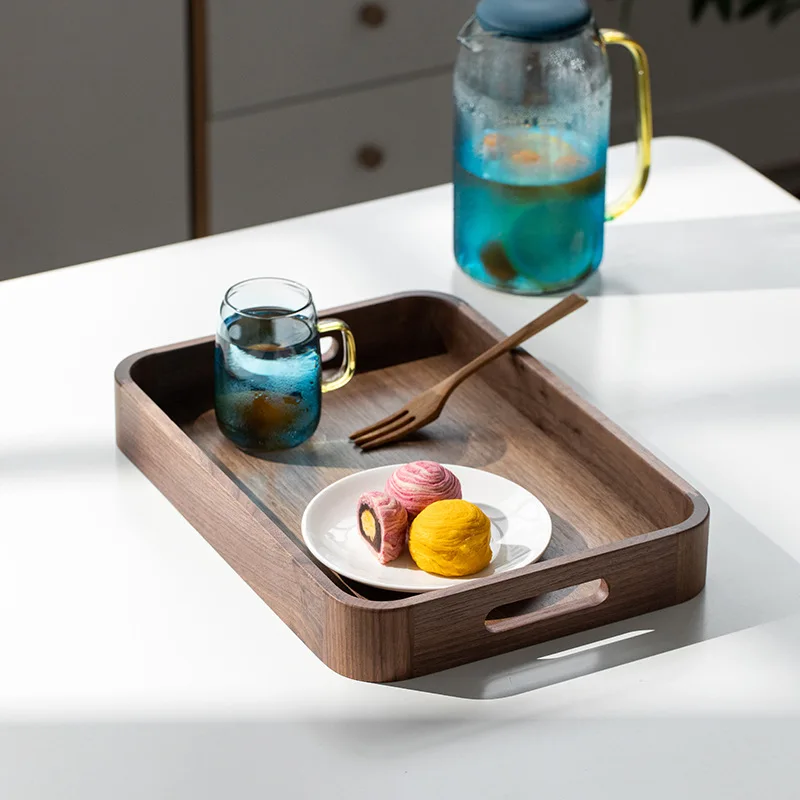 

Black Walnut Wooden Trays Mortise And Tenon Style Without Nail Serving Tray High Quality Rectangle Solid Wood Tray With Handle