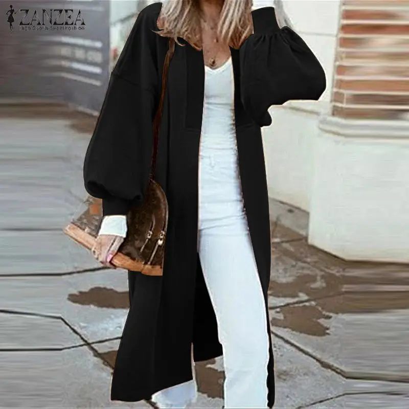 Женское длинное пальто оверсайз ZANZEA однотонное большого размера для осени