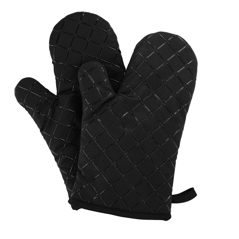 

Practical Oven Gloves Non-Slip Kitchen Oven Mitts Heat Resistant Cooking Gloves for Cooking, Baking, Barbecue Potholder, Black,