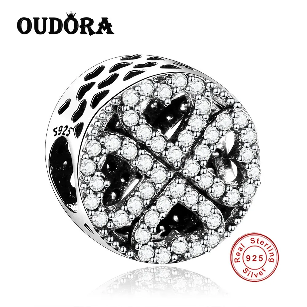 

925 Sterling Silver Lucky Clover Heart Charm Fit Original Pan Bracelet Charm Zircon Charm Beads Women Jewelry Berloque
