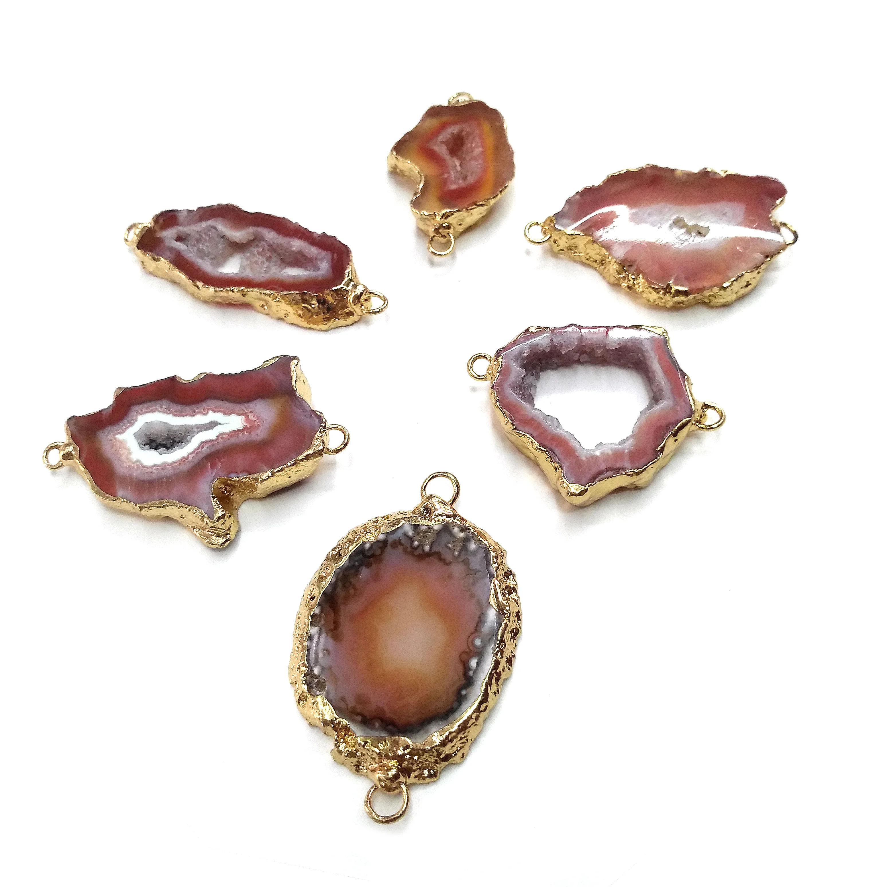 

Natural Stone slice Agates Pendants irregular shape Double hole connector for Jewelry Making DIY Necklace Bracelet Accessories