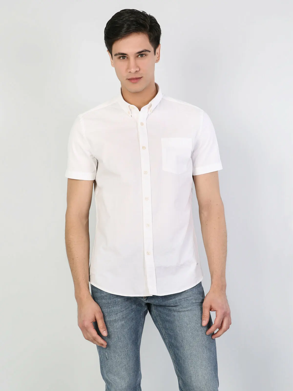 

Colins Men Slim Fit White Short-Sleeved Shirtshirts for men Men's shirt man shirt,CL1041750