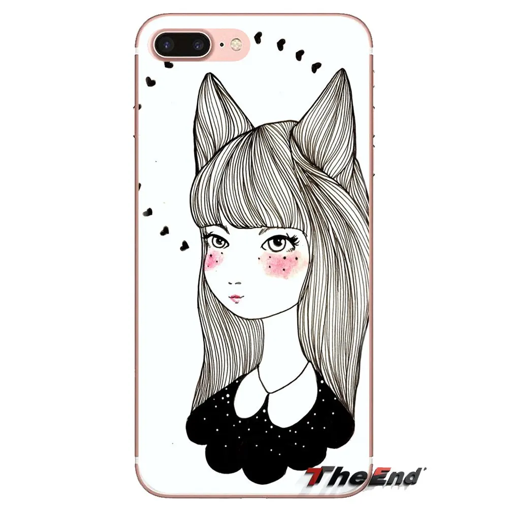 For HTC U11 One M7 M8 A9 M9 M10 E9 Desire 630 530 626 628 816 820 Motorola G G2 G3 Silicone Skin Cover lovely figure sketch girl |