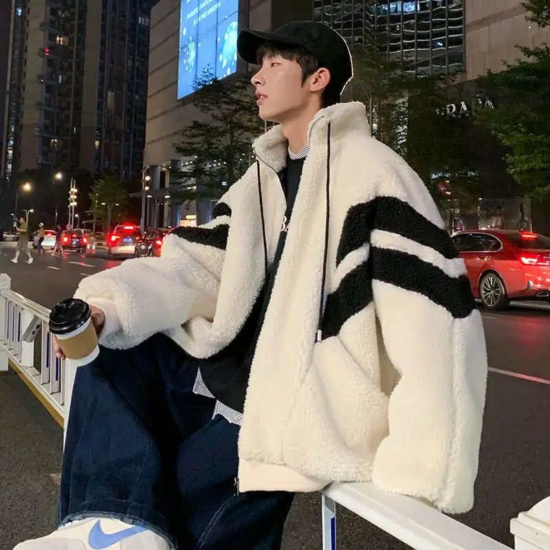 

Lamb Wool Cotton Coat Couple Short Cotton Jacket 2022winter New Harajuku Korean Fashion Patchwork Casual Loose Cotton Coat Trend