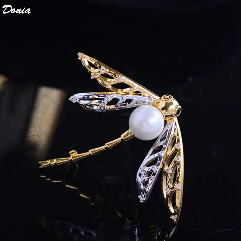 

Donia jewelry Fashion luxury dragonfly brooch shell pearl brooch fashion bi-color pin simple clothing accessories