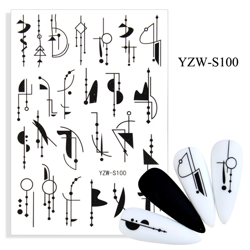 

3D Stickers for Nails Self-adhesive Black Geometry Line Circle Nail Art Decorations Dreamcatcher Sticker Nail Foil Accessories