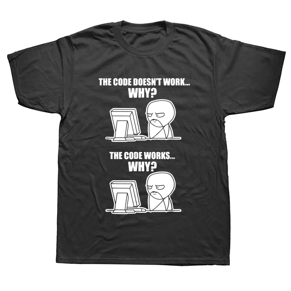 

Funny Programmer T-Shirt Code Works Why Unisex Graphic Fashion New Cotton Short Sleeve T Shirts O-Neck Harajuku