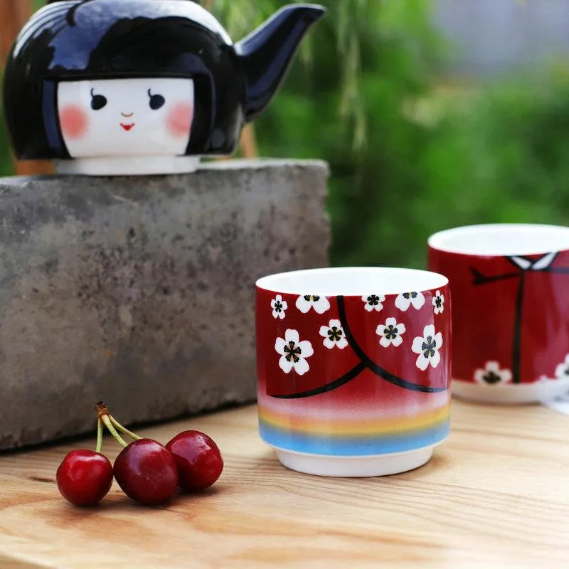 

CREATIVE Q VERSION KIMONO GIRL CERAMIC TEAPOT TEACUP THREE-PIECE CARTOON AFTERNOON TEA KETTLE SET BIRTHDAY GIFT X5554