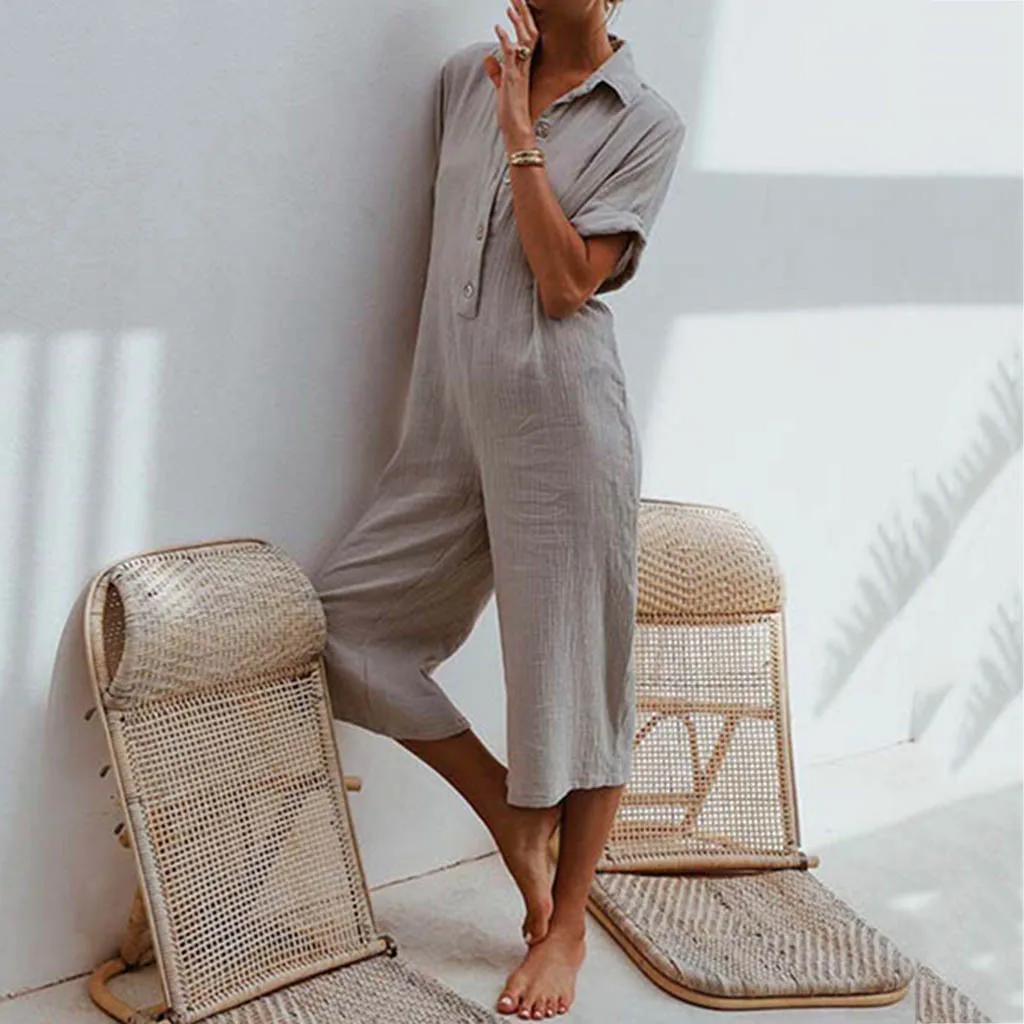 Женские комбинезоны большого размера повседневные однотонные боди шаровары