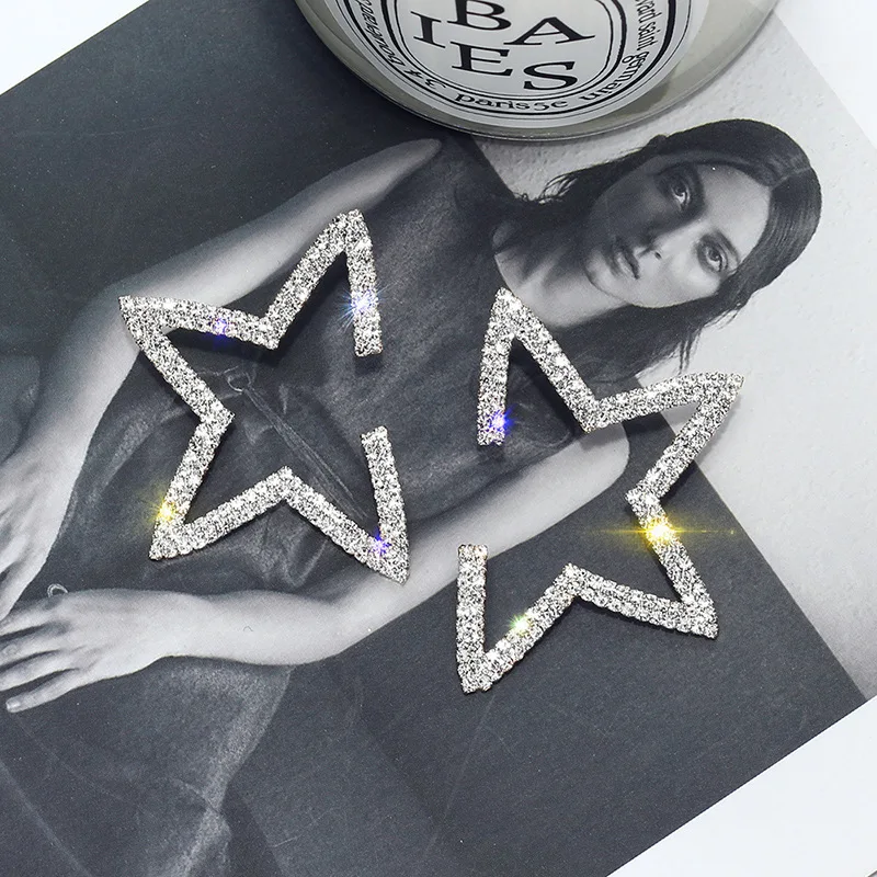 DREJEW Luxury Big Gold Silver Rhinestone Star Christmas Dangle Earrings Korean 925 Alloy Drop for Women Jewelry HE186 | Украшения и