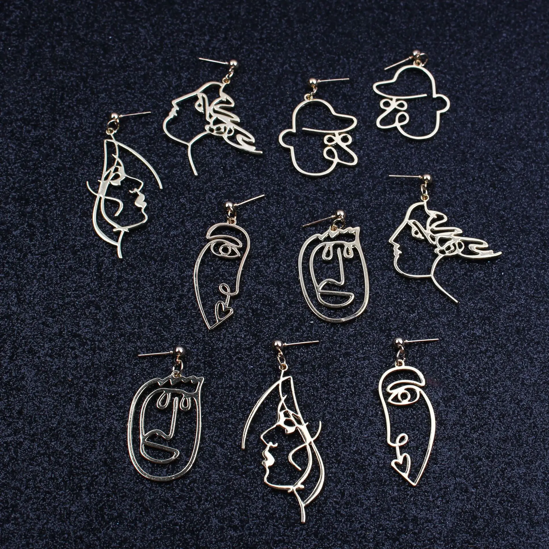 

European And American Temperament Fashion Funny Abstract Contour Face Earrings Ddesign Sense Rtro Side Face Jewelry Accessories