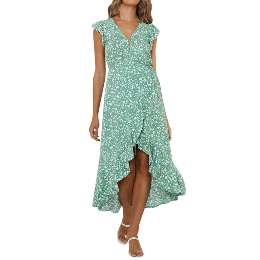 Женское пляжное платье-макси с цветочным принтом и разрезом по бокам элегантное