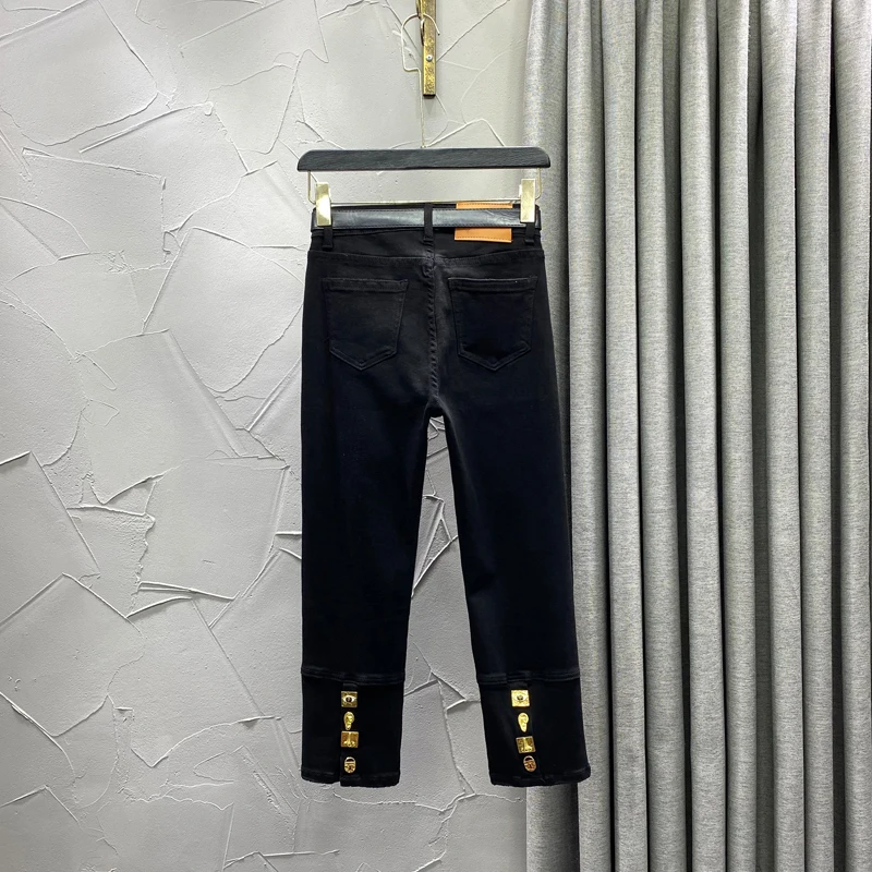 

Personalized Button Split Cigarette Pants Women's Small Autumn and Winter New High Waist Cropped Straight Jeans