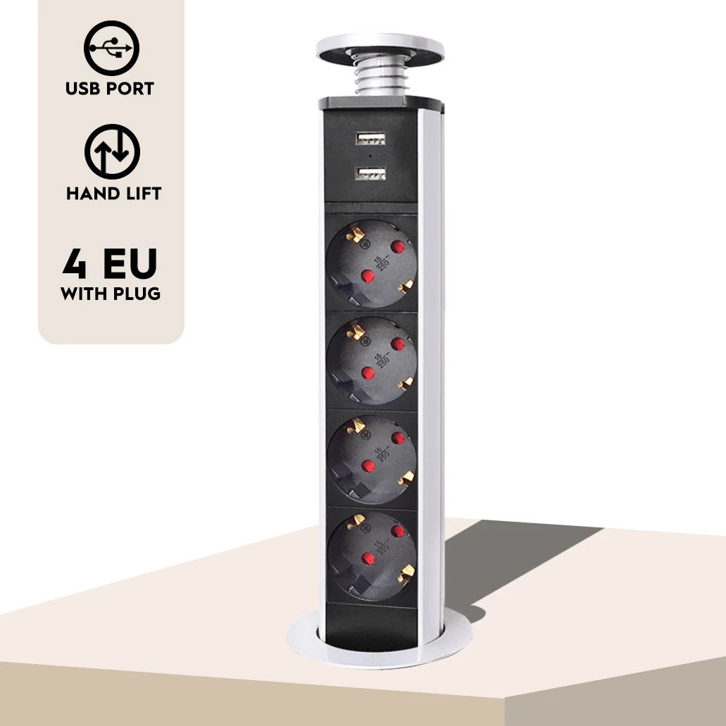 Выдвижная розетка европейского стандарта настольная 16 А 3/4 розетки 2USB-порта для