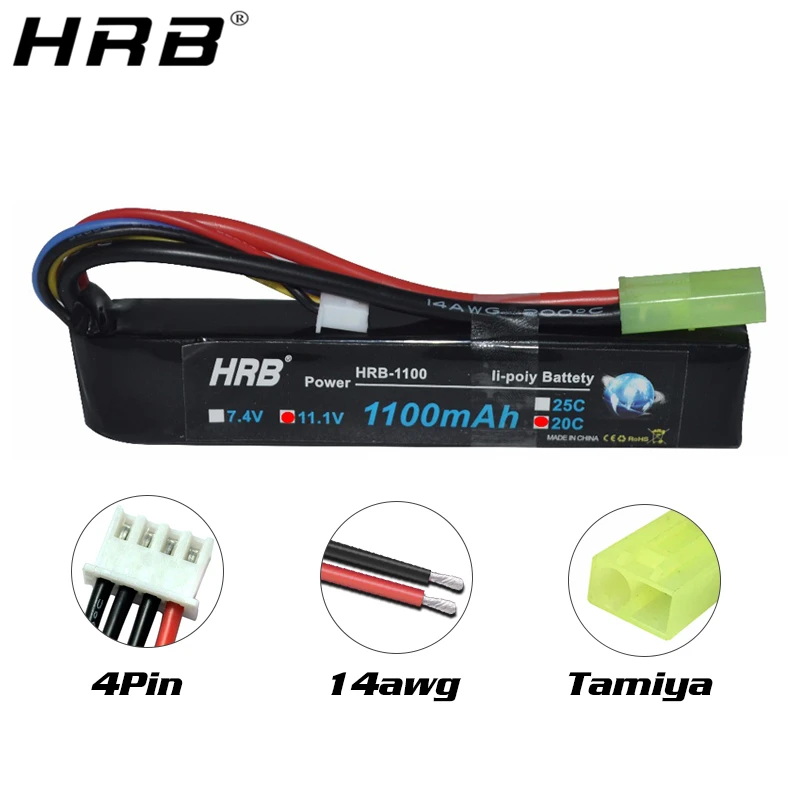 Аккумулятор HRB Akku mini airsoft 1100 мАч Lipo 3S 2S 7 4 В 11 1 25C разъем Tamiya для пневматического
