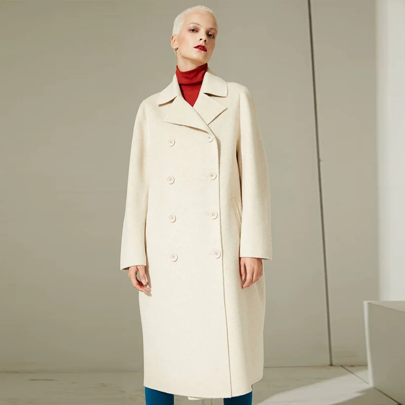 

Silk cashmere French minimalist design double-sided cashmere coat women's medium and long 2021 double-sided wool coat