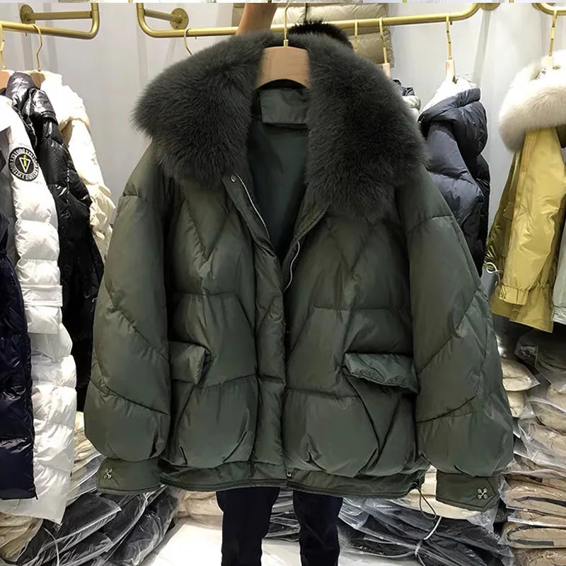 Паркер пальто 2021 Имитация натурального Лисьего меха воротник свободный большой