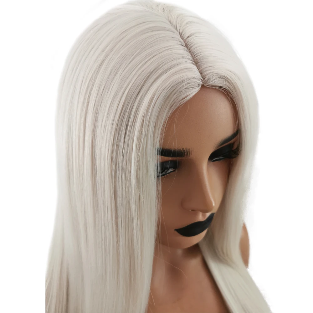 FANXITON длинные шелковистые прямые пепельный светлый Небесно Голубой