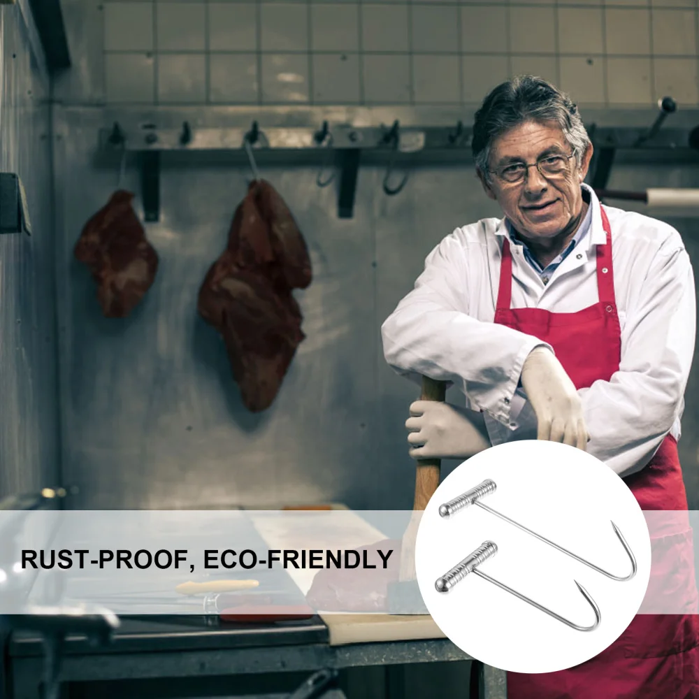 

2 Pcs Stainless Steel T Hook Butcher Meat Hook Practical Meat Boning Hook