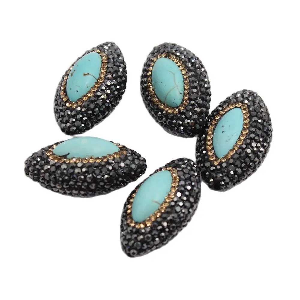 APDGG 5Pcs 20x32mm Oval Blue Turquoise Black Golden CZ Beads Gems Connetor For Necklace Earrings Pendant Jewelry DIY