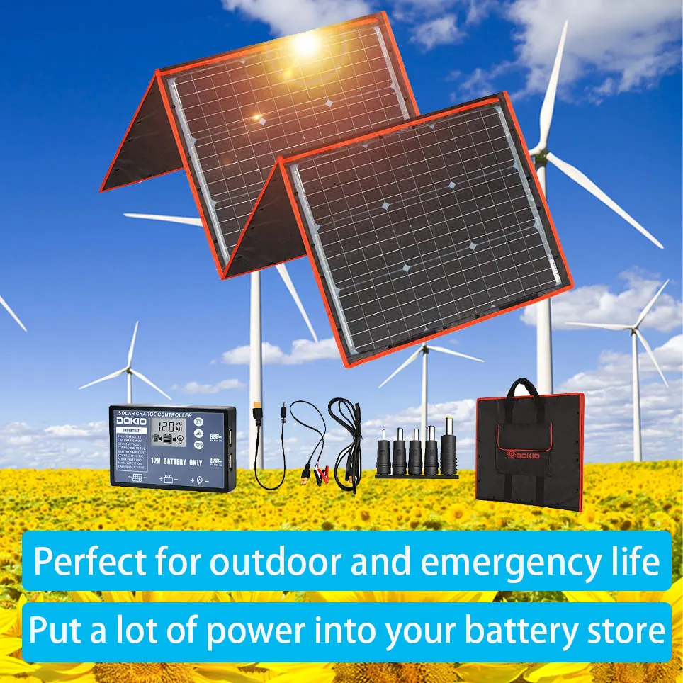 

160W 8V portable solar panel folding solar charger, including 2 USB output controllers, suitable for 12V battery / power station