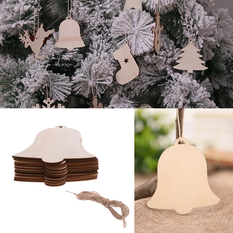 10Pcs/Set Tree Santa Claus Boots Bells Christmas Hanging Wooden Ornaments Home Xmas Party Decorations Bell | Дом и сад