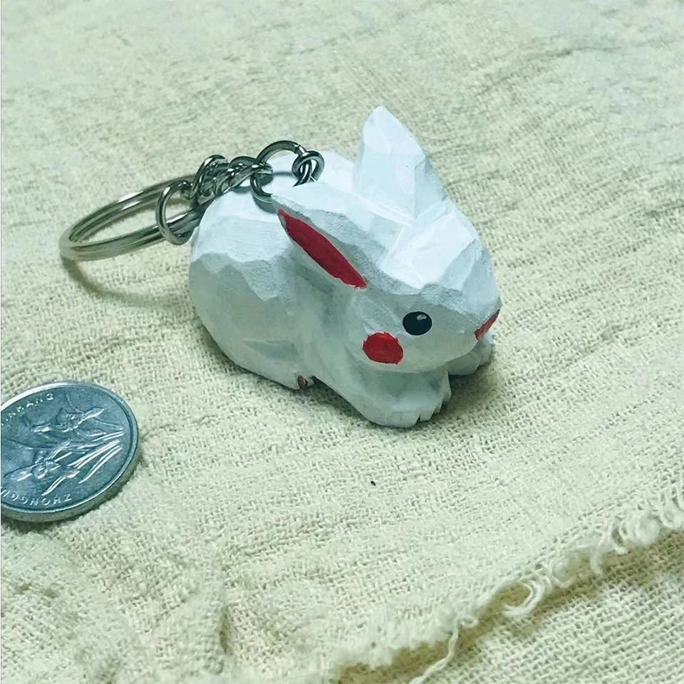 

Hand Carved Wooden Rabbit Keyring Cute Wood Carving Pendant for Bag KeychainsCreative Key Chains Charms Handmade DIY Art Key Fob