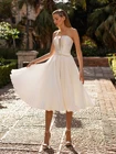 Прозрачное Плиссированное свадебное платье средней длины до колена, с пряжкой, без бретелек