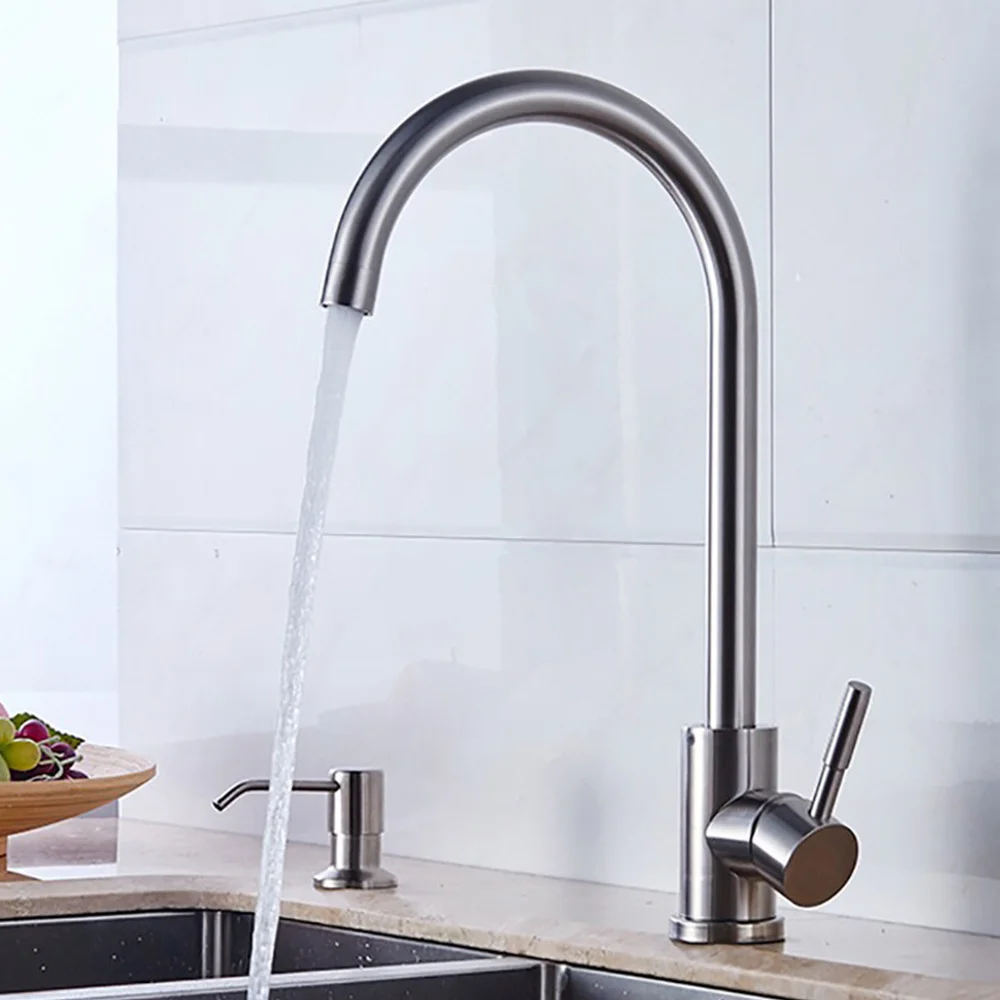 

360 Degree Swivel Modern Hot and Cold Mixer Stainless Steel Single Handle Brushed Steel Kitchen Sink Easy Installa