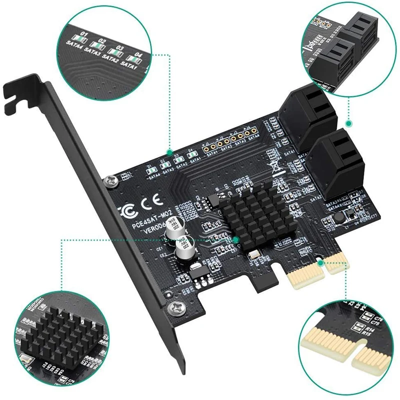 адаптер pcie 20x1 на 4 порта sata карточк