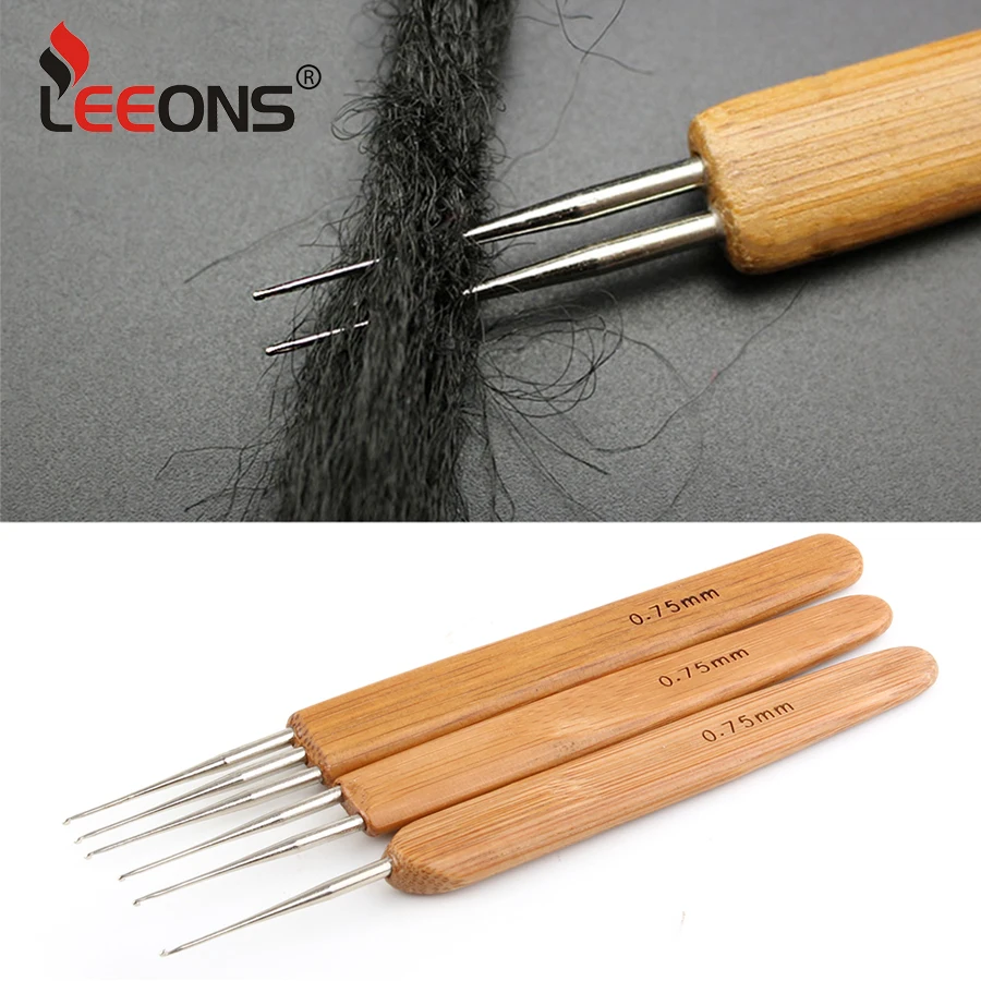 

0.75Mm Crochet Hooks Dreadlock Hair Braids Needle Single Double Hook Crochet Tools Bamboo Handle Crochet Needles For Braid Craft
