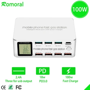 quick charge 3 0 usb charger adapter 100w 8 ports lcd display hub type c pd fast phone charger for iphone xiaomi huawei free global shipping